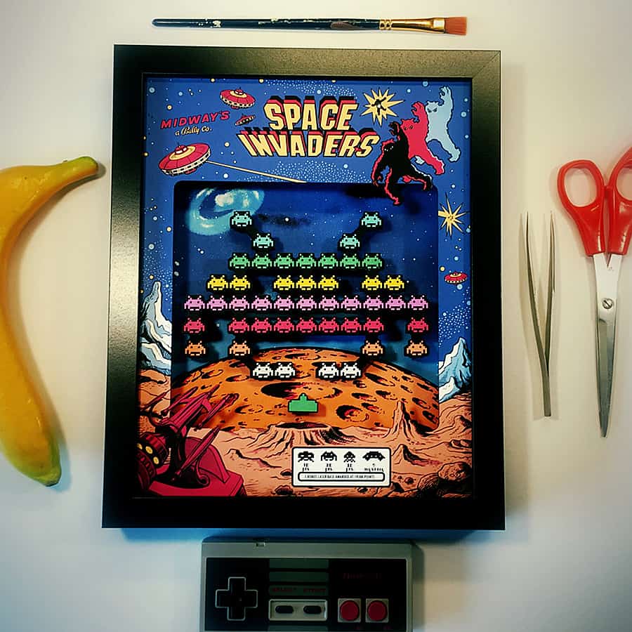Space Invaders Arcade MacHine Photo sur toile Wall Art Portrait imprimé bleu 