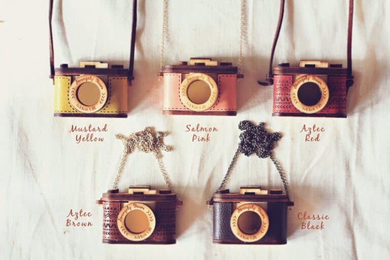 Strangely Yours Wood and Leather Camera Locket Color Options