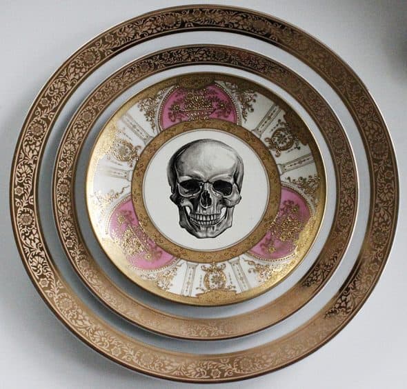 Angioletti Designs Pink & Gold Skull Plate Set Collectible Items Angioletti Designs Pink & Gold Skull Plate Set Collectible Items