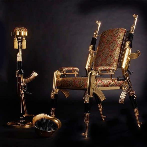 Rainier Weber Designs Gold-Plated AK47 Chair Rifles Rainier Weber Designs Gold-Plated AK47 Chair Rifles