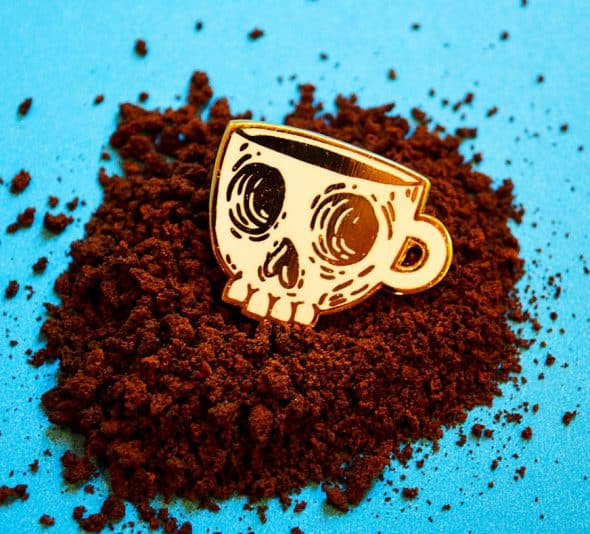 Mutant Pins Coffee Skull Enamel Pin Gold Hipster Accessory Mutant Pins Coffee Skull Enamel Pin Gold Hipster Accessory
