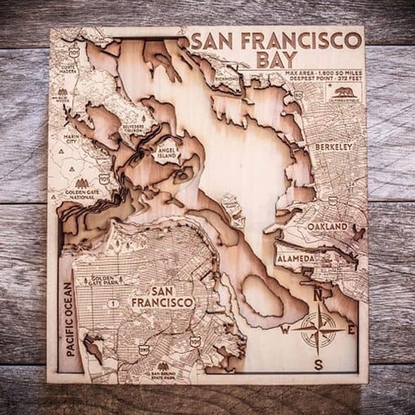 Origin Artwork San Francisco Wood Map Made from Birch Wood Origin Artwork San Francisco Wood Map Made from Birch Wood