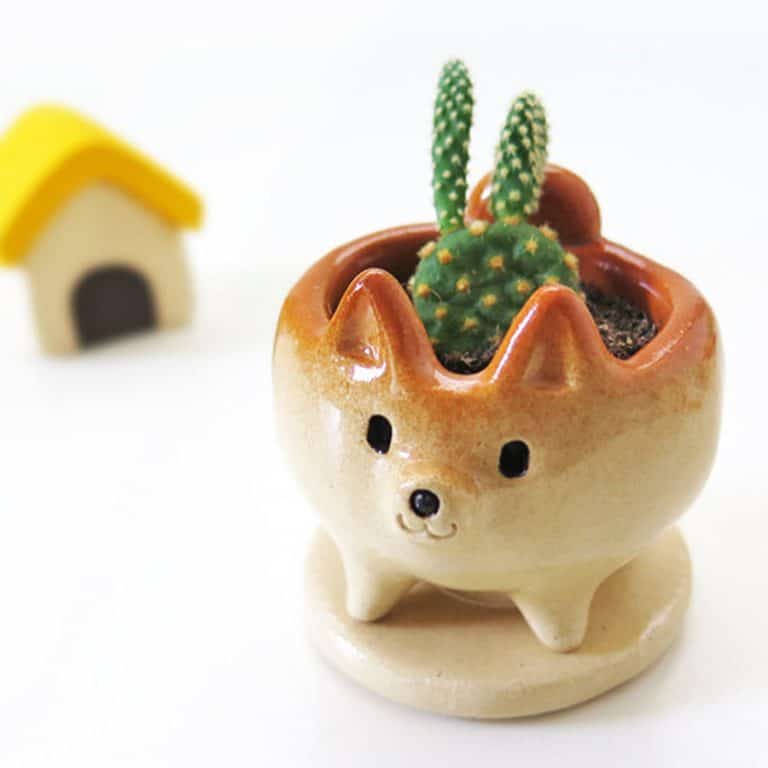 Siros Funny Animals Shiba Inu Shaped Cactus Pot Tabletop Decoration