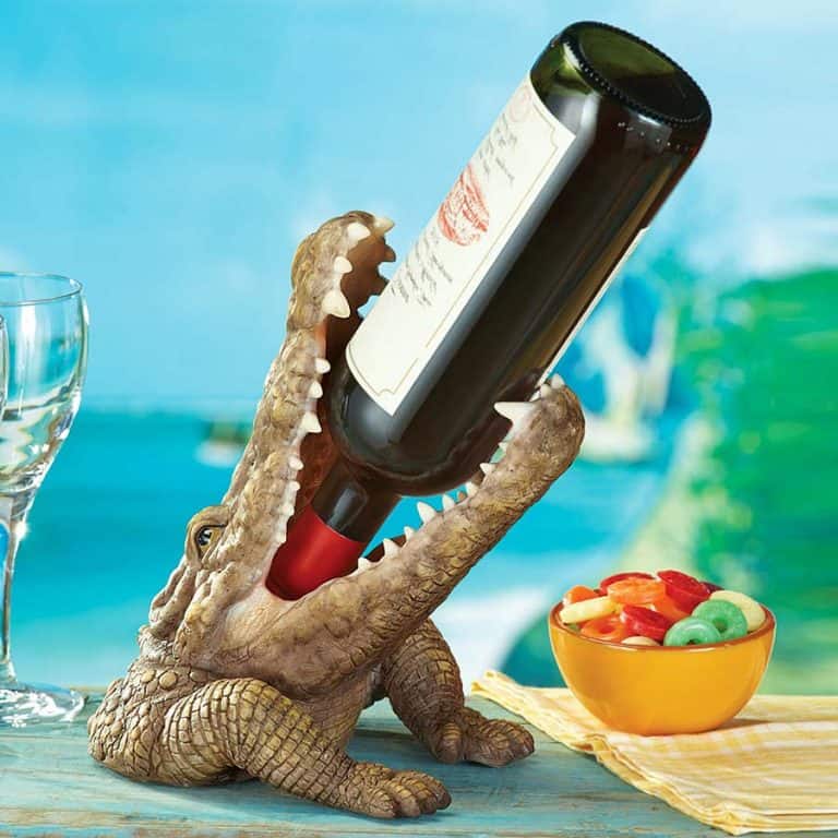 Collections Etc. Crocodile Wine Bottle Holder Table Accessory