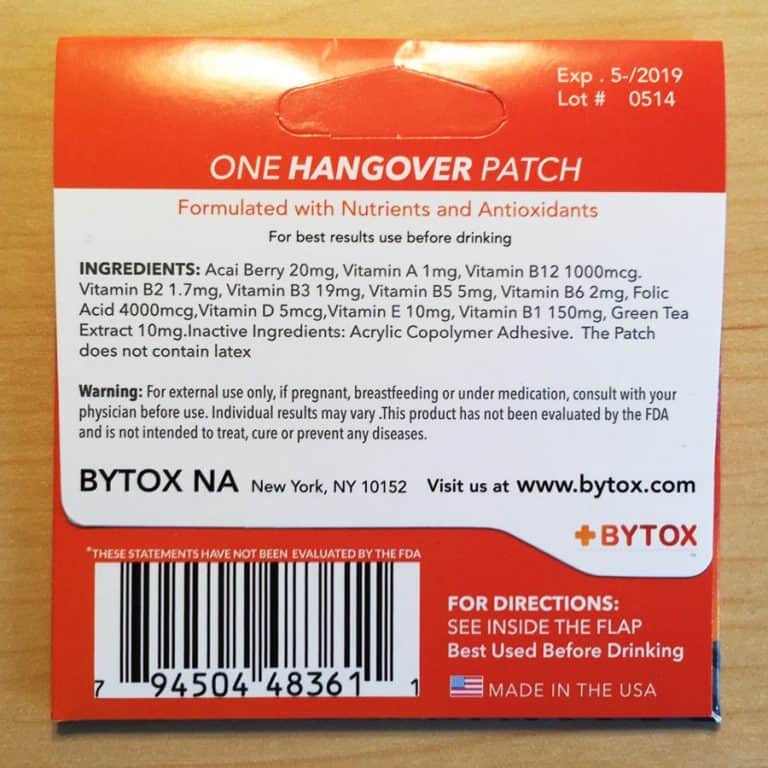 Bytox Hangover Patch Nutrients