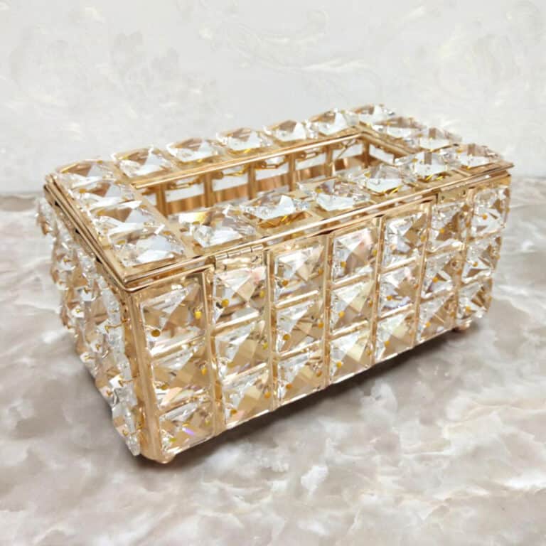 Luxury Rhinestone Tissue Box Holder Gold