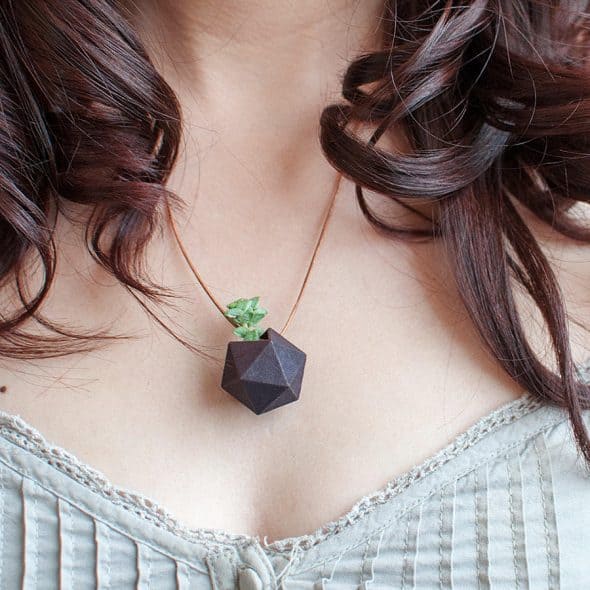 Wearable Planter Icosahedron Planter Necklace Leather Wearable Planter Icosahedron Planter Necklace Leather