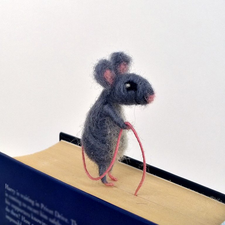 CozyMilArt Felt Miniature Grey Mouse Bookmark Accessory