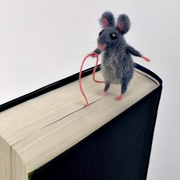 CozyMilArt Felt Miniature Grey Mouse Bookmark Made to Order