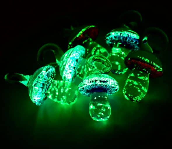 HempBeadery Glow in The Dark Glass Mushroom Pendants Accessory HempBeadery Glow in The Dark Glass Mushroom Pendants Accessory