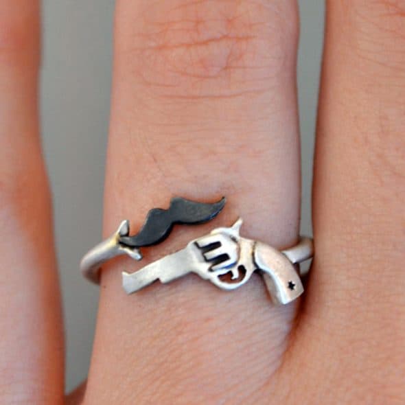 Thinkupjewelry Gun and Mustache Ring Jewelry Thinkupjewelry Gun and Mustache Ring Jewelry