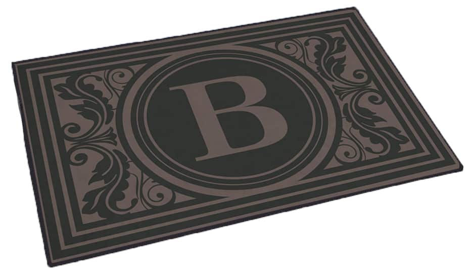 Custom Initial Monogram Door Mat Black door mat with vintage styled B monogram design