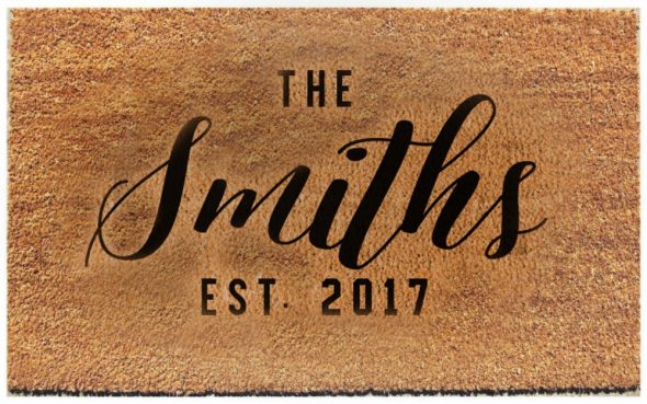 Custom door mat with text The Smiths EST. 2017