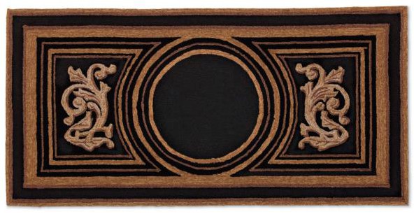 Wingate Monogrammed Entry Door Mat Black rectangular custom door mat with roman inspired design with blank monogram