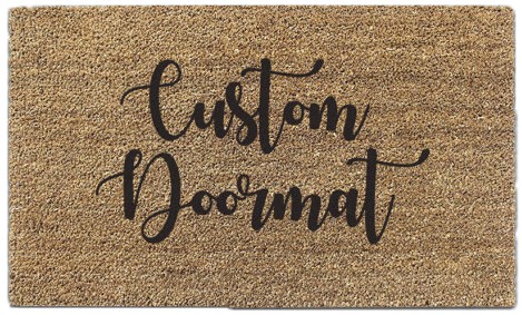 Coir doormat with black custom lettering desing
