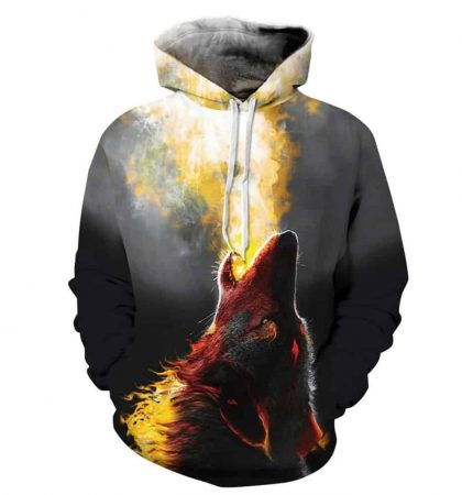 Guys Hoodies & Sweatshirts Fire Breathing Wolf
